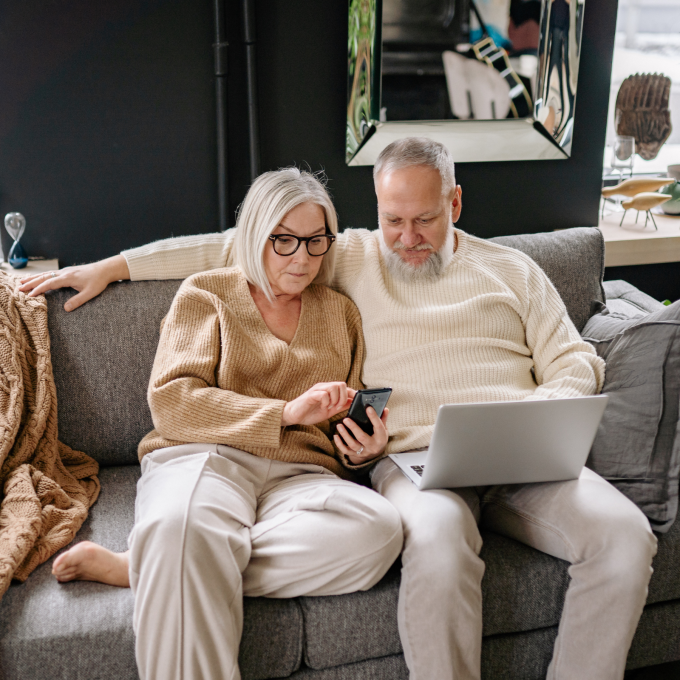 Couple looking at computer