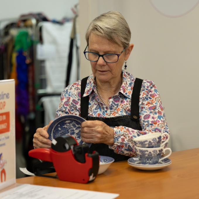 Female store volunteer
