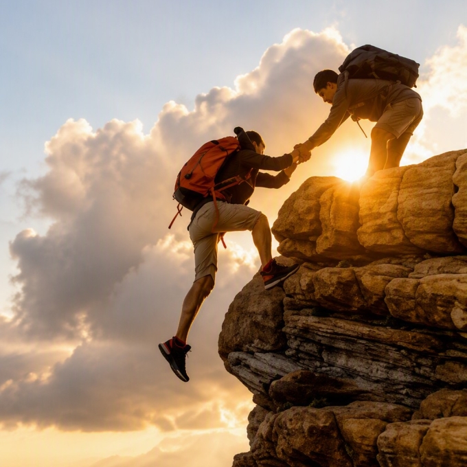 People climbing cliff edge